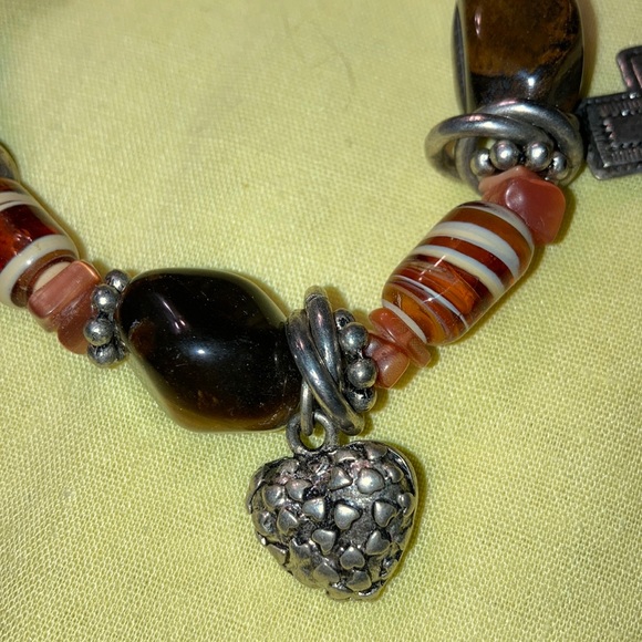 CHRISTIAN BRACELET, ST stretch W/ shades of brown,3 crosses, 2 hearts $15 - Picture 6 of 6